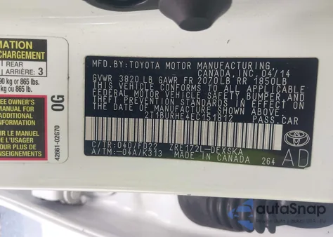 2014 Toyota Corolla S z USA, uszkodzony, nr VIN 2T1BURHE4EC151812